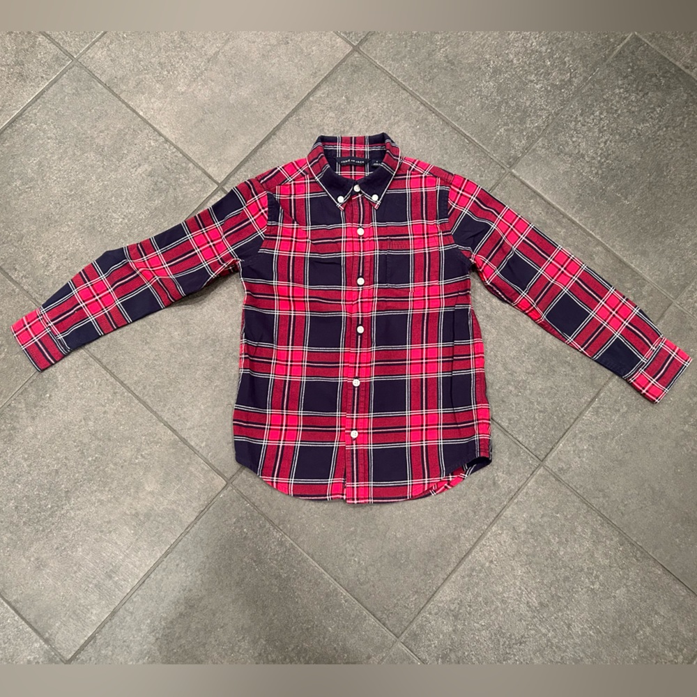 Janie & Jack Boy’s Red/Navy Plaid Button-Down Shirt in Size 6